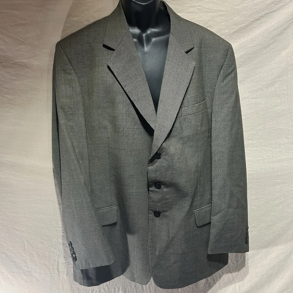 Vintage Chereskin Suit Jacket Blazer 46L Grey Micro Check 3 Button Macedonia
